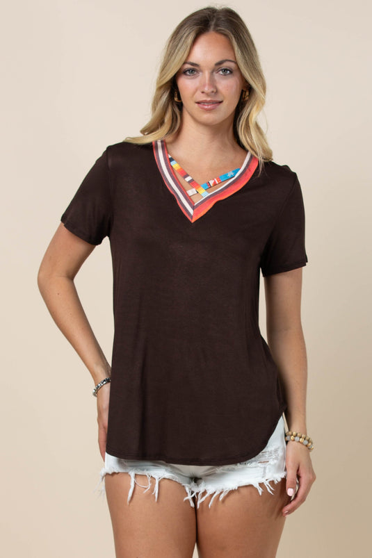 AVER8 - Ladies Aztec Print Cross V-neck Short Sleeve Top