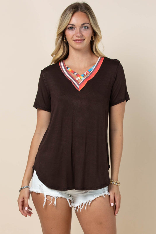 AVER8 - Ladies Aztec Print Cross V-neck Short Sleeve Top