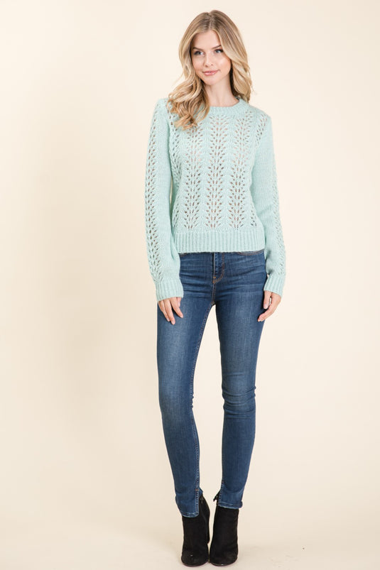 TIM3 - Ladies Mint Cozy Open-Knit Sweater