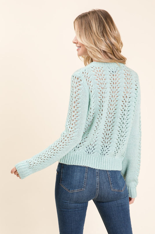 TIM3 - Ladies Mint Cozy Open-Knit Sweater