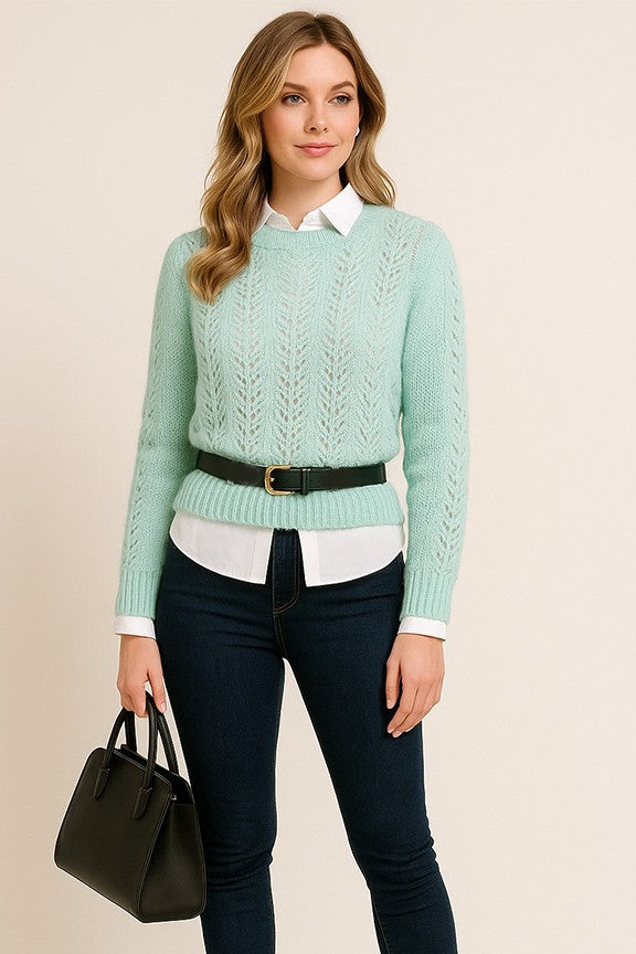 Load image into Gallery viewer, TIM3 - Ladies Mint Cozy Open-Knit Sweater
