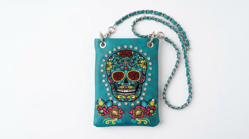 Load image into Gallery viewer, Rainbow Purse 3 - Teal Sugar Skull
