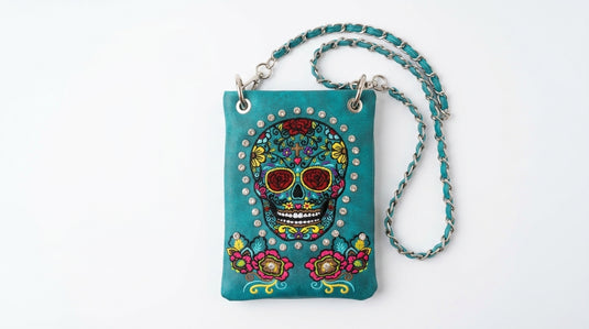 Rainbow Purse 3 - Teal Sugar Skull