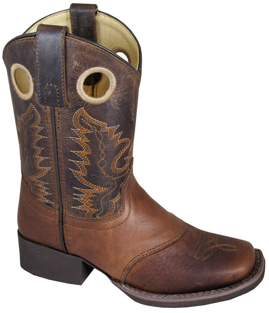 2481 C/Y - Smoky Mountain Kid's Luke Brown Embossed/Brown Distress Leather Western Boot