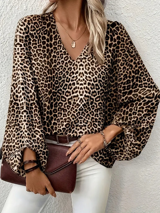 TMTSHT138 - Ladies Leopard Print V Neck Shirt