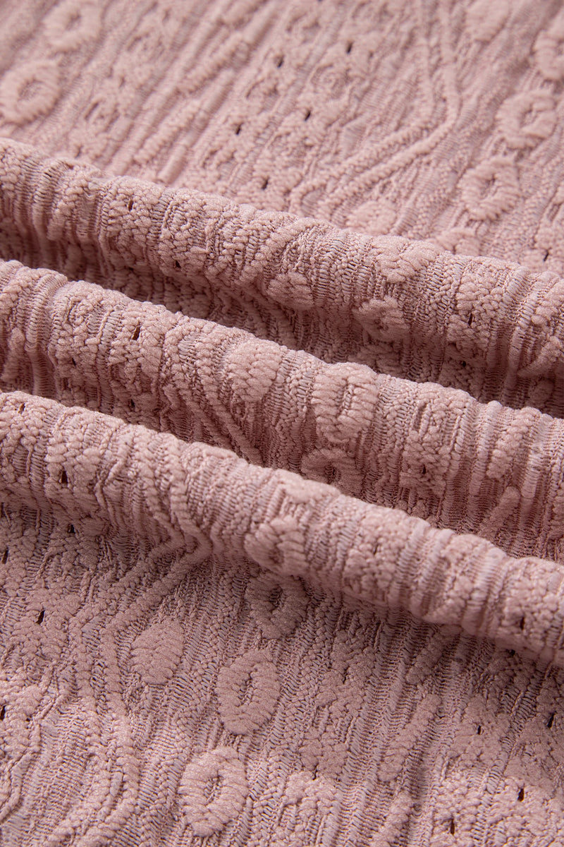 Load image into Gallery viewer, DLLS342 - Ladies Fushia Textured Embroidered Half Buttons Short Sleeve Blouse
