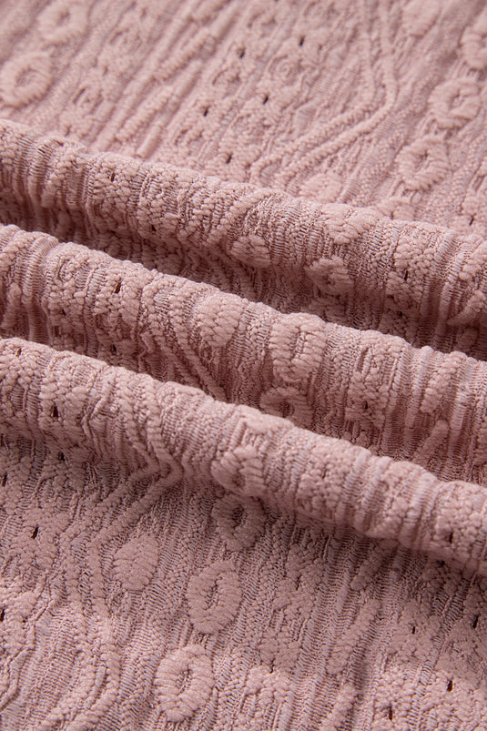 DLLS342 - Ladies Fushia Textured Embroidered Half Buttons Short Sleeve Blouse