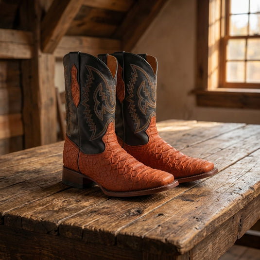CP1704 - Cowboy Prayer Hand Crafted Rust Brown Python Print Cowboy Boot