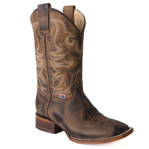 2574 - RockinLeather Women's Distressed Brown Western Boot With Wide Square Toe