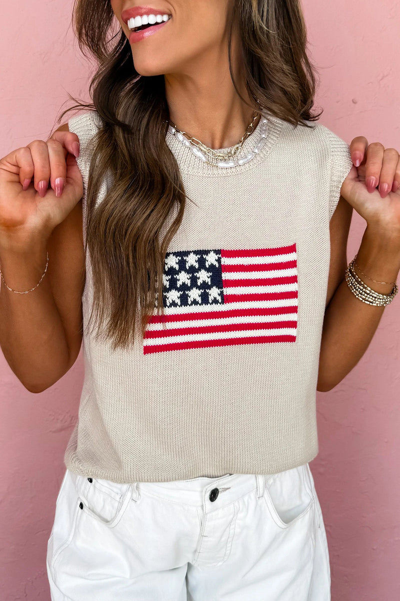 Load image into Gallery viewer, DLLS595 - Ladies Parchment American Flag Sleeveless Sweater
