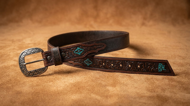 Load image into Gallery viewer, 23133BE3 - Red Dirt Hat Co. Men's Tooled Billets W/Turq Accent Belt
