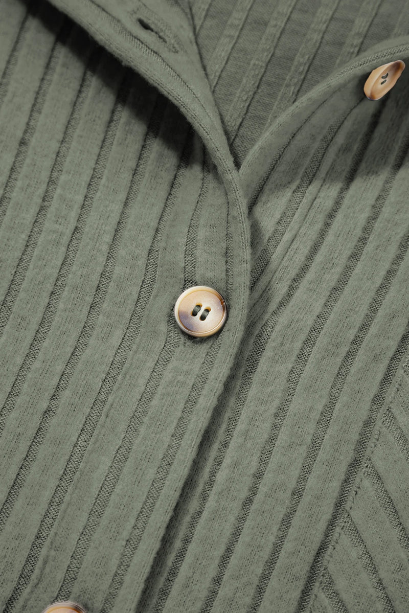 Load image into Gallery viewer, DLLS278 - Ladies Mist Green Thermal Ribbed Texture Drop Shoulder Button Up Shacket
