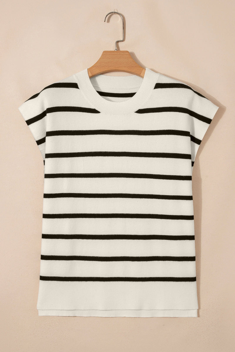 Load image into Gallery viewer, DLLS550 - Ladies White Side Slits Crewneck Short Sleeve Sweater Tee
