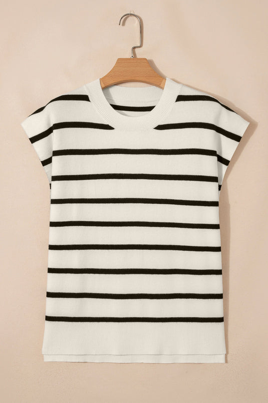 DLLS550 - Ladies White Side Slits Crewneck Short Sleeve Sweater Tee
