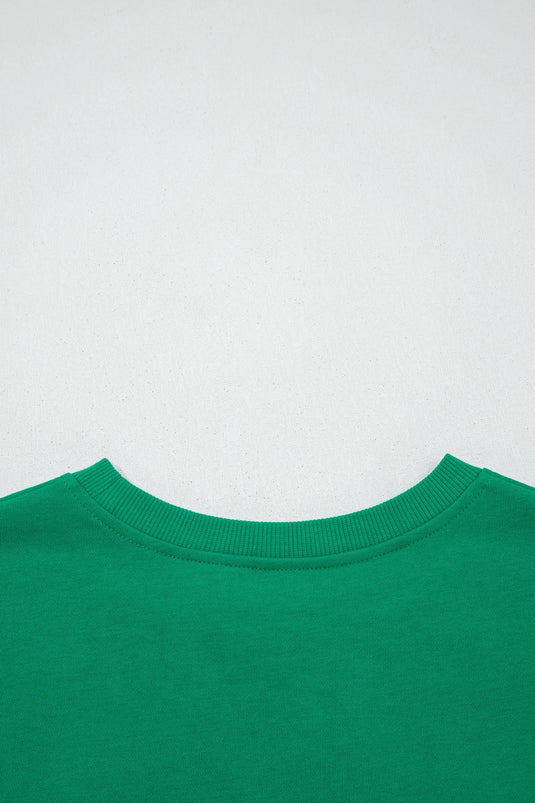 DLLS483 - Ladies Green Stripe Mixed Print Crew Neck Cap Sleeve T Shirt