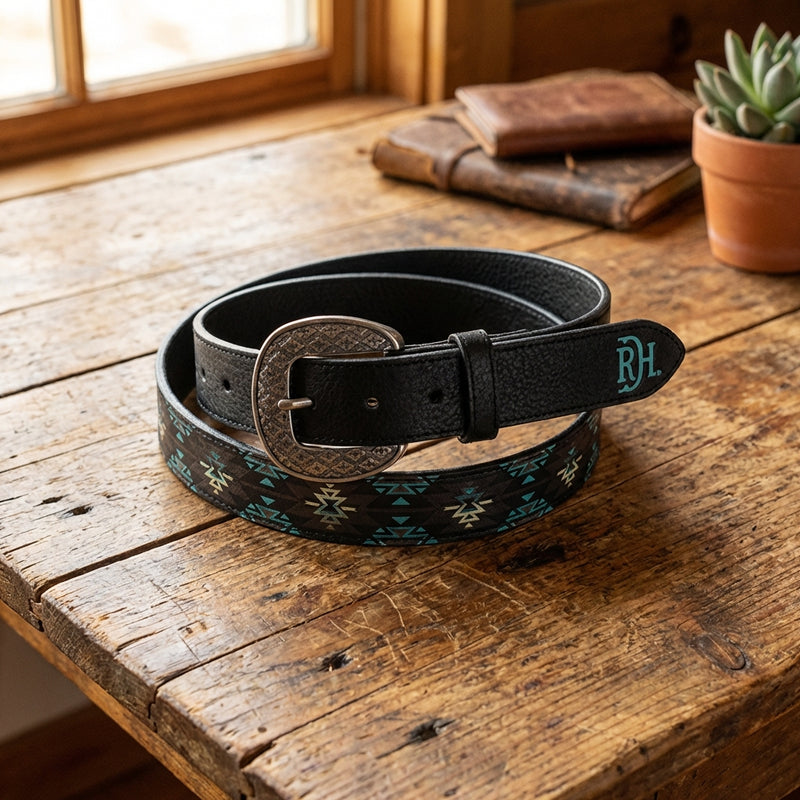 Load image into Gallery viewer, 24069BE4 - Red Dirt Hat Co Men's Blue And Gray Southwest Print Pattern Belt
