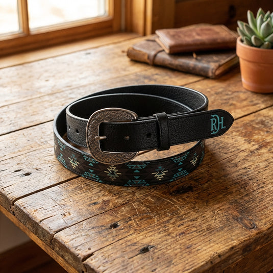 24069BE4 - Red Dirt Hat Co Men's Blue And Gray Southwest Print Pattern Belt