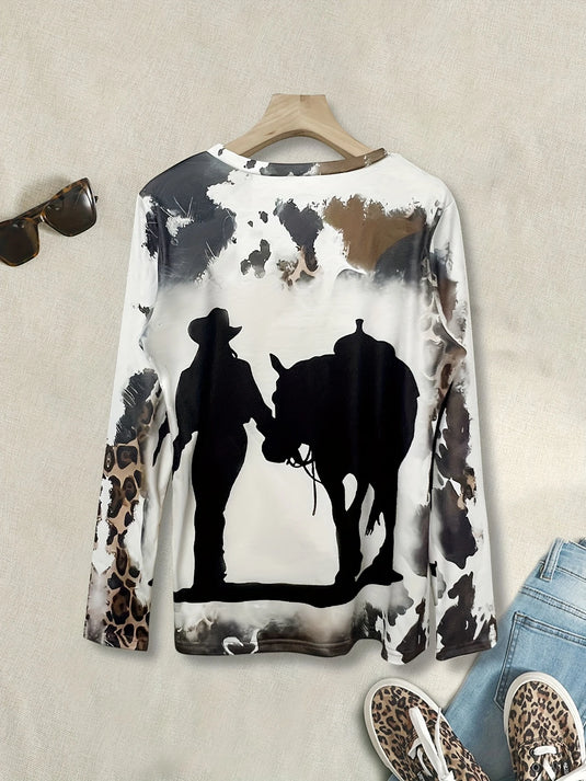 TMTSHT37 - Women's LS Cowgirl Silhouette T Shirt