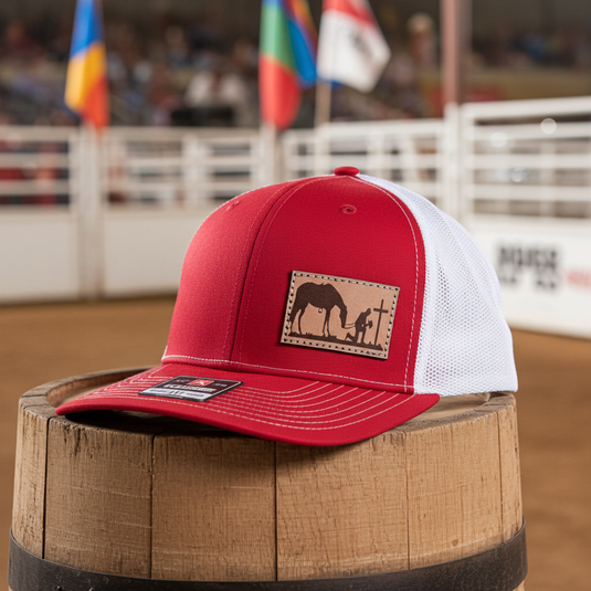 CP103 - Cowboy Prayer Leather Patch Red/White Cap