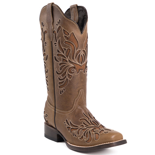 2809 - RockinLeather Women's Gaucho Tan Laser Cut Western Boot