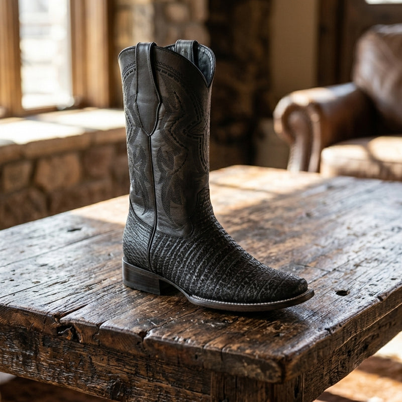 Load image into Gallery viewer, 8003 - RockinLeather Men's Distressed Black Genuine Sharkskin Boots

