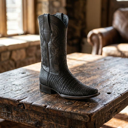 8003 - RockinLeather Men's Distressed Black Genuine Sharkskin Boots