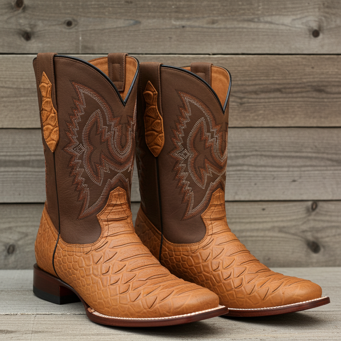 CP1708 - Cowboy Prayer Hand Crafted Tan Python Print Cowboy Boots