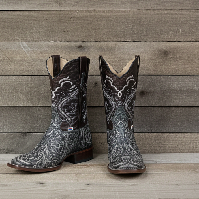 1220 - RockinLeather Men's Sedona Distressed Stamped Cowhide Leather Boot