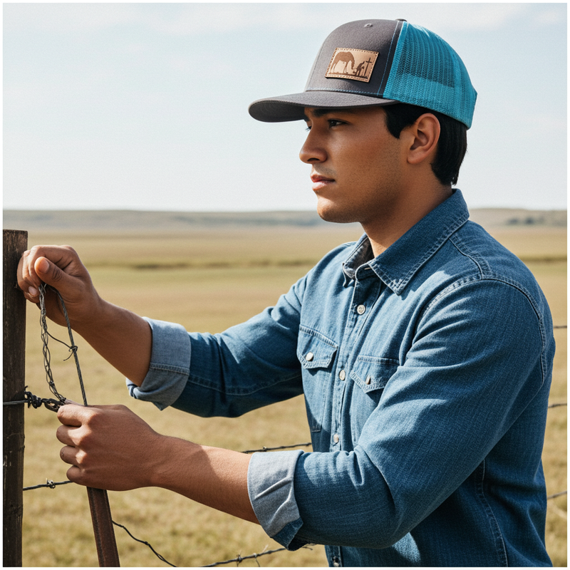 Load image into Gallery viewer, CP104 - Cowboy Prayer Leather Patch Charcoal/Neon Blue Cap
