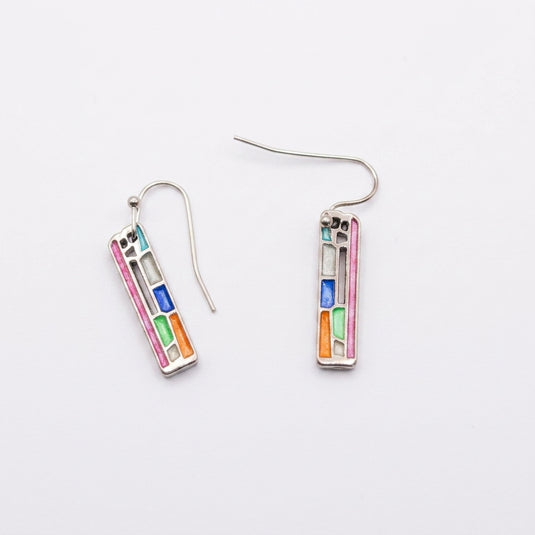 TMER108 - Colorful Enamel Rectangular Dangle Earrings