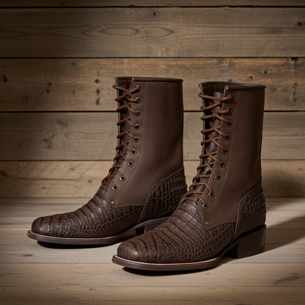 CP5002 - Cowboy Prayer Men's Gator Print Lace Up Packer Boots – D