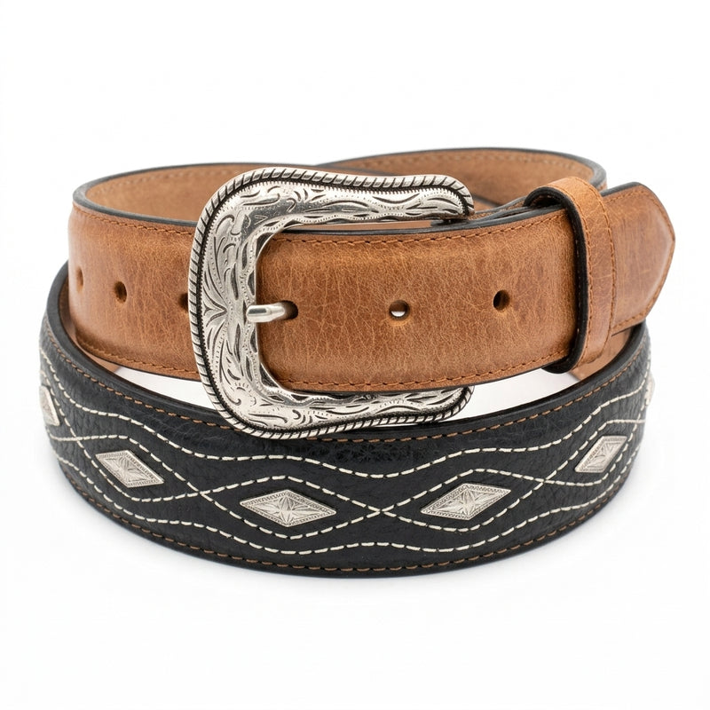 Load image into Gallery viewer, B36 - RockinLeather Brown/Black Belt with Conchos
