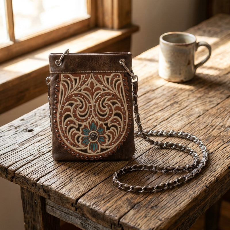 Load image into Gallery viewer, Rainbow Purse 16 - Brown with Floral Design
