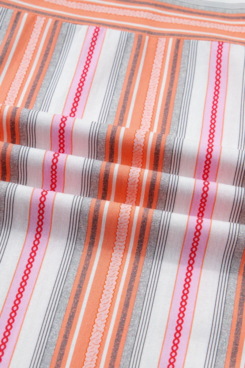 Load image into Gallery viewer, DLLS519 - Ladies Pink Stripe Button up Short Sleeve Shirt
