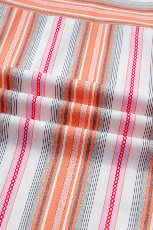DLLS519 - Ladies Pink Stripe Button up Short Sleeve Shirt