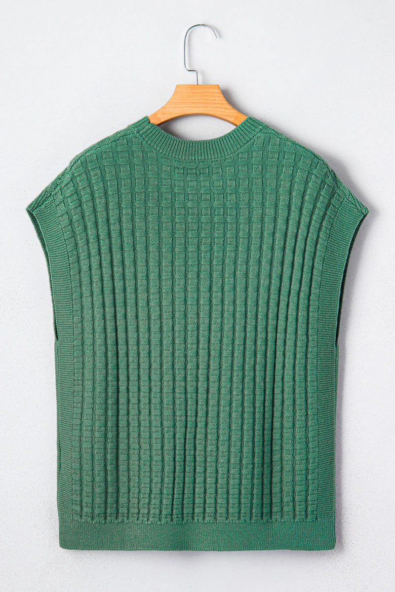 Load image into Gallery viewer, DLLS511 - Ladies Mist Green Solid Color Round Neck Textured Short Sleeve Sweater
