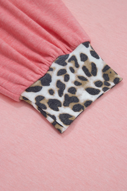DLLS362 - Ladies Light Pink Leopard Patchwork Dolman Sleeve Baggy Sweatshirt