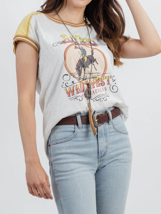 DL-T081GY - Delila Women's Mineral Wash “Wild West” Graphic Short Sleeve Tee