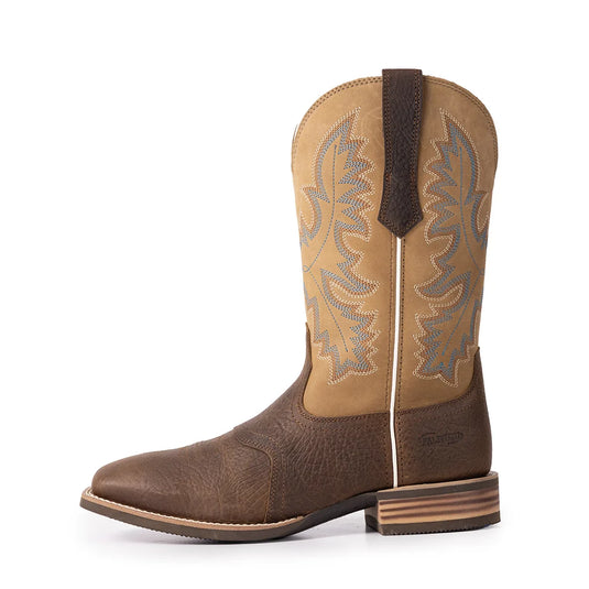 PLT103608 - Palitutu Men's Brown Embroidered Full-Grain Leather Square Toe Western Boots