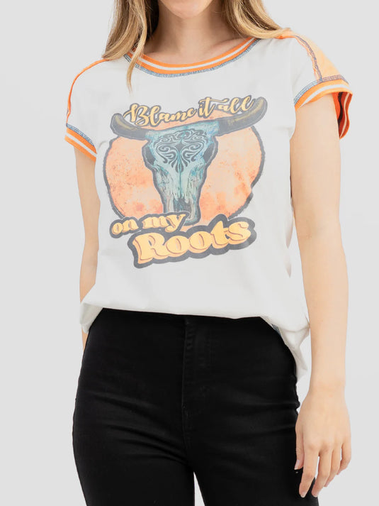 DL-T064WT - Delila Women's Mineral Wash “Cow Skull” Graphic Sleeveless Tee