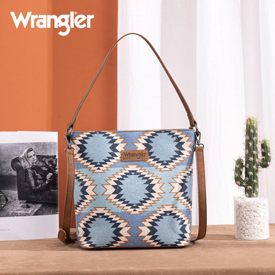 WG221-918JN - Wrangler Aztec Distressed Print Dual Sided Print Hobo Bag/Crossbody