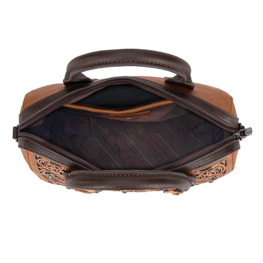 MW1313-9800BR - Montana West Embroidered Barrel Satchel Bag/Crossbody