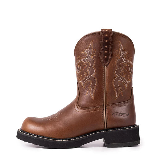 PLT303604 - Palitutu Women's Embroidered Full-Grain Leather Western Boots - Round Toe