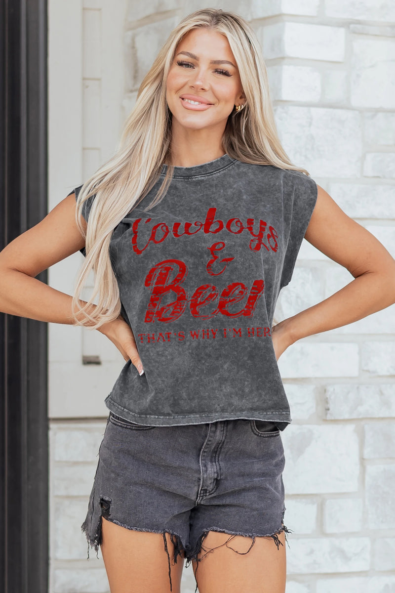 Load image into Gallery viewer, DLLS352 - Ladies Sleet Cowboy &amp; Beer Western Graphic Mineral Wash Tank Top
