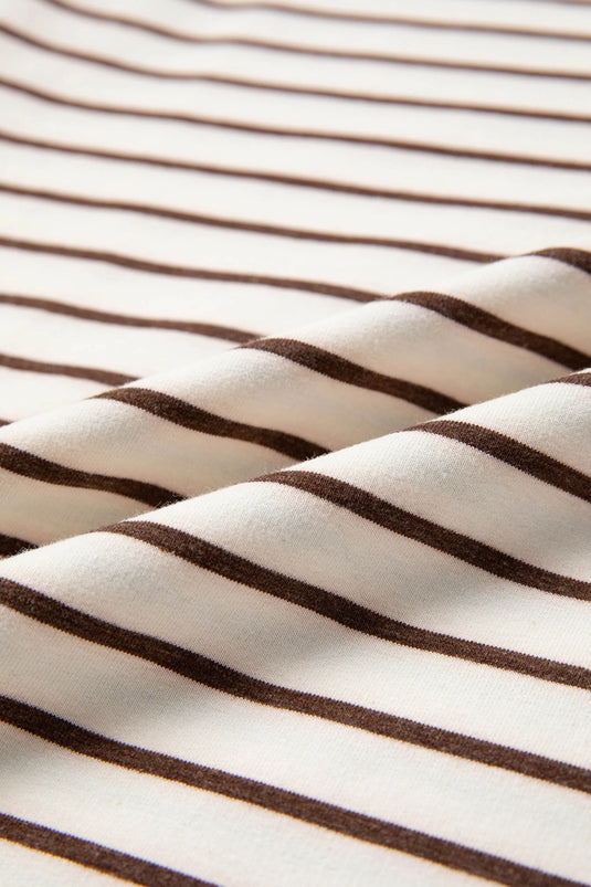 DLLS448 - Ladies Brown Stripe Ribbed Round Neck Trim Loose Tank Top