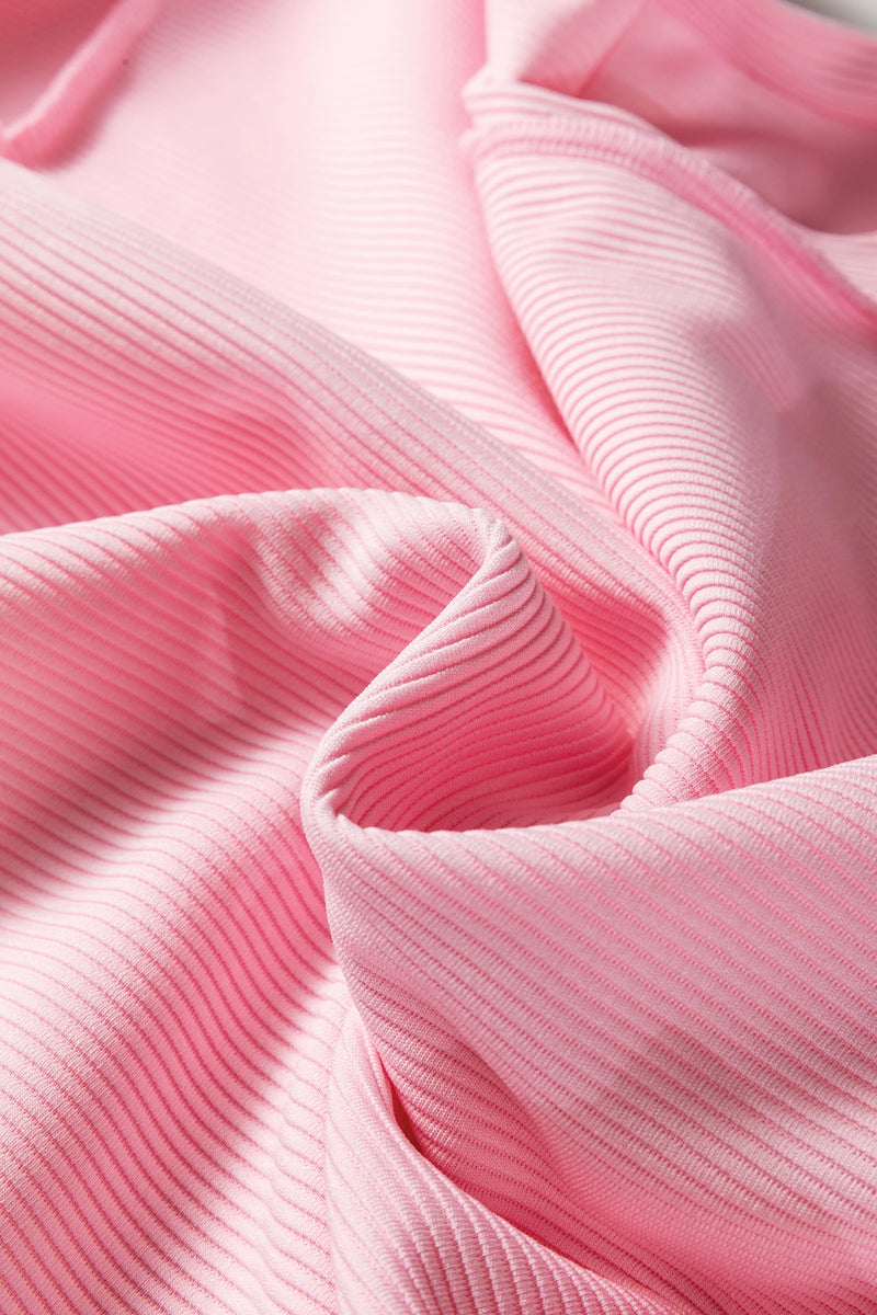 Load image into Gallery viewer, DLLS355 - Ladies Pink Horizontal Ribbed Exposed Seam Detail Long Sleeve Top
