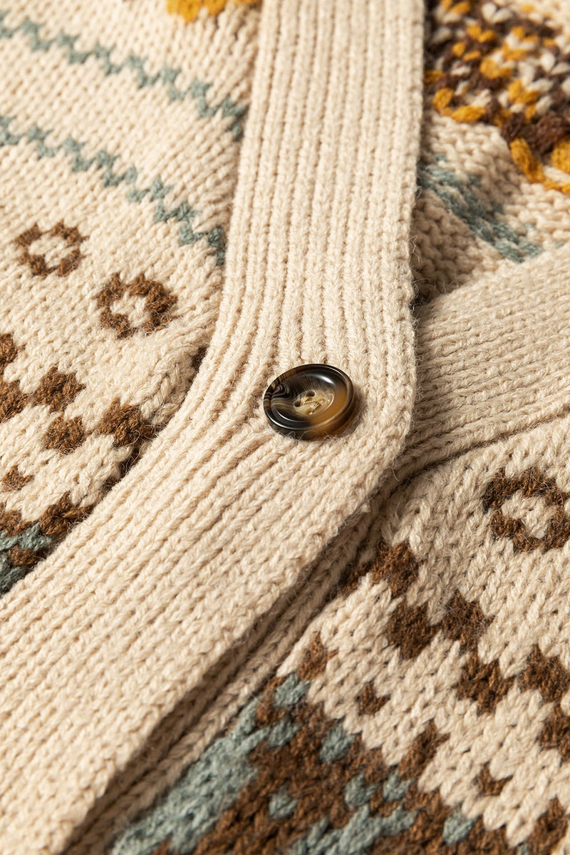 Load image into Gallery viewer, DLLS165 - Ladies Khaki Western Pattern Knitted Button V Neck Cardigan Sweater
