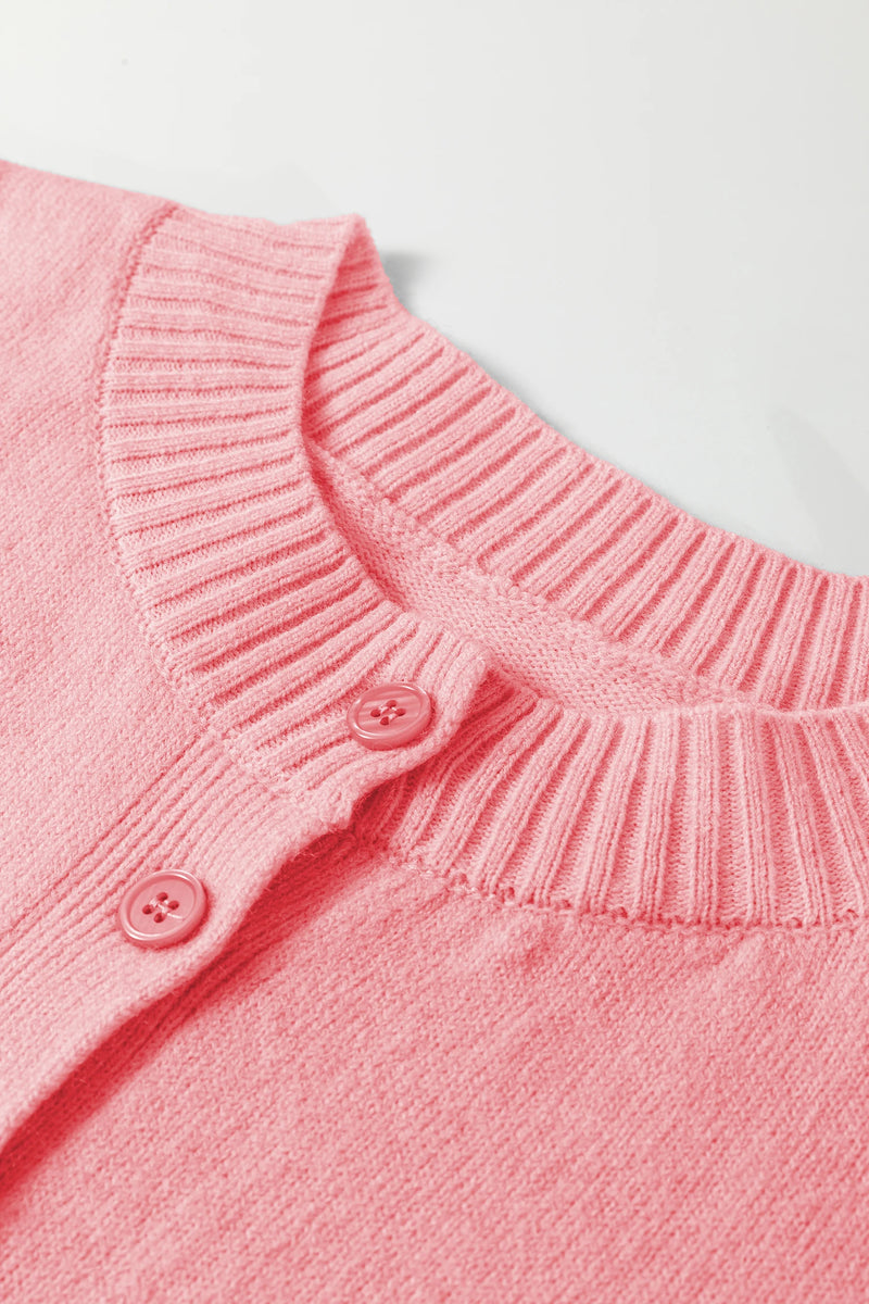 Load image into Gallery viewer, DLLS437 - Ladies Peach Blossom 3/4 Sleeve Boxy Knit Button Down Sweater Cardigan
