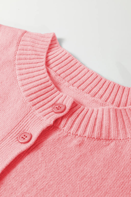 DLLS437 - Ladies Peach Blossom 3/4 Sleeve Boxy Knit Button Down Sweater Cardigan