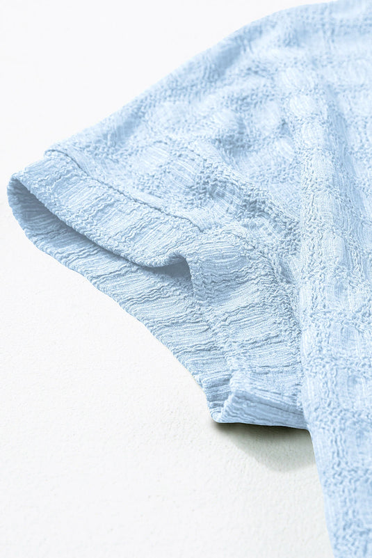 DLLS478 - Ladies Sky Blue Solid Color Textured Batwing Sleeve Tee